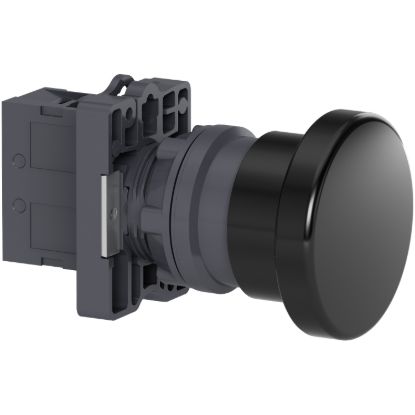 Picture of Complete push button, Easy Harmony XA2, plastic, black mushroom head 40mm, 22mm, 1NO