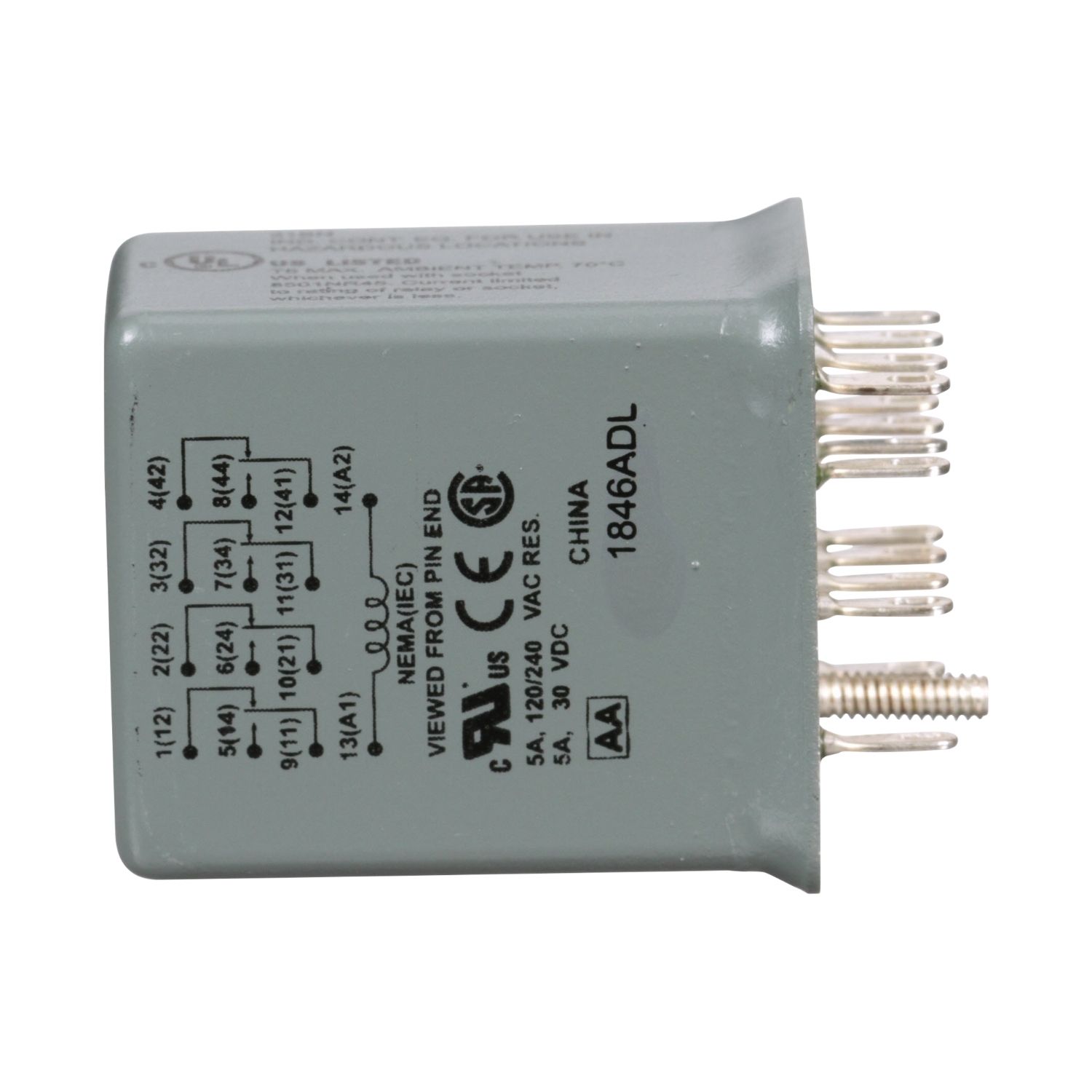 Picture of Miniature Relay, Harmony 8501R, low voltage, hermetically, 4PDT, 14 blades, coil, 5A resistive at 240V AC, 24V DC, 4NO+ 4NC