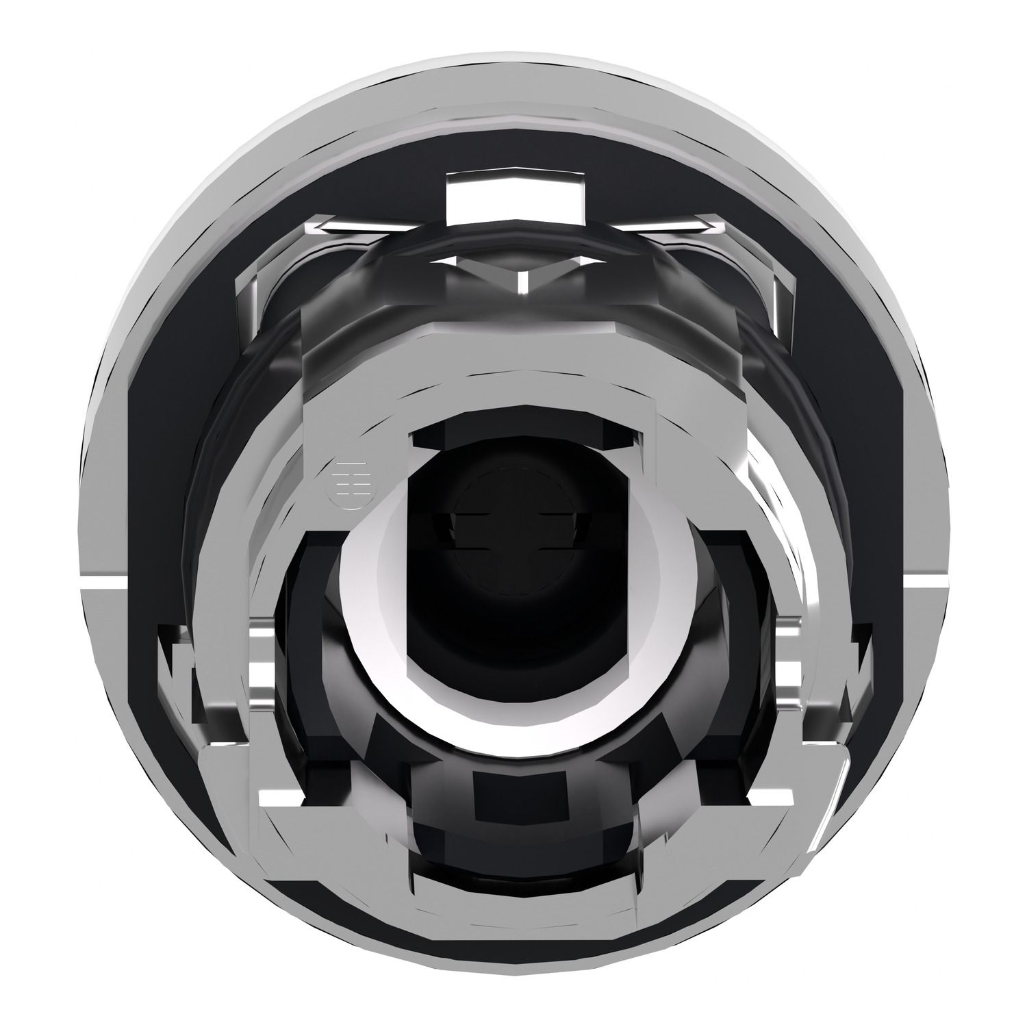 Picture of Head for illuminated push button, Harmony XB4, metal, white flush, 22mm, universal LED, spring return, grooved lens