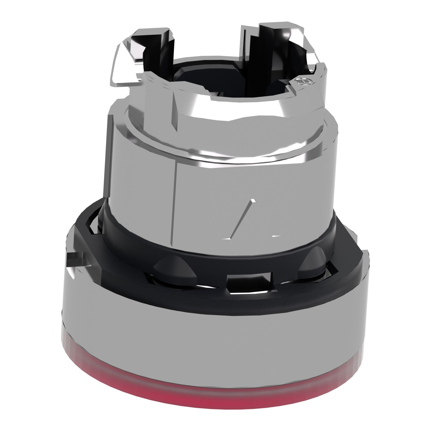Picture of Head for illuminated push button, Harmony XB4, metal, red flush, 22mm, universal LED, spring return, plan lens, unmarked