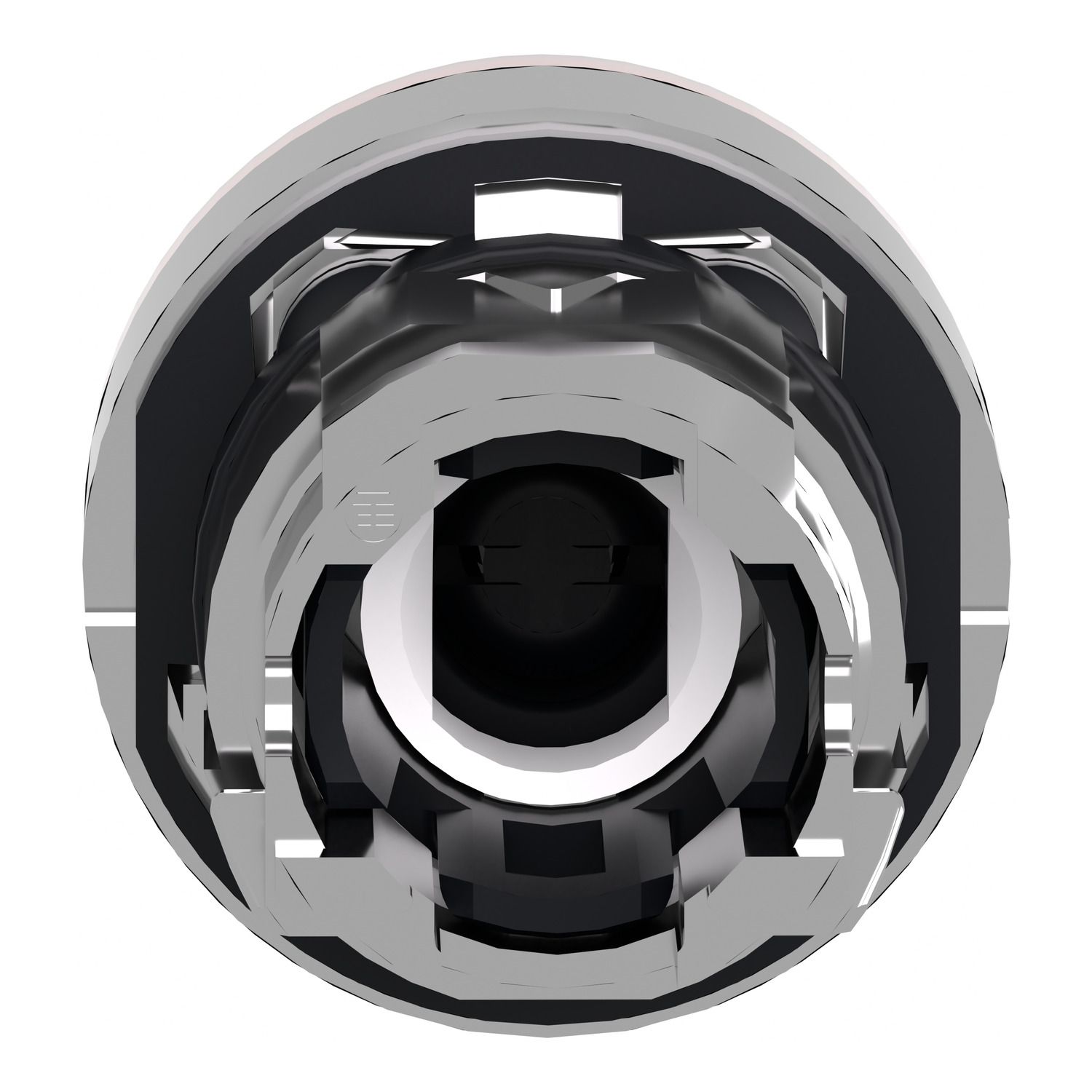 Picture of Head for illuminated push button, Harmony XB4, metal, red flush, 22mm, universal LED, spring return, grooved lens