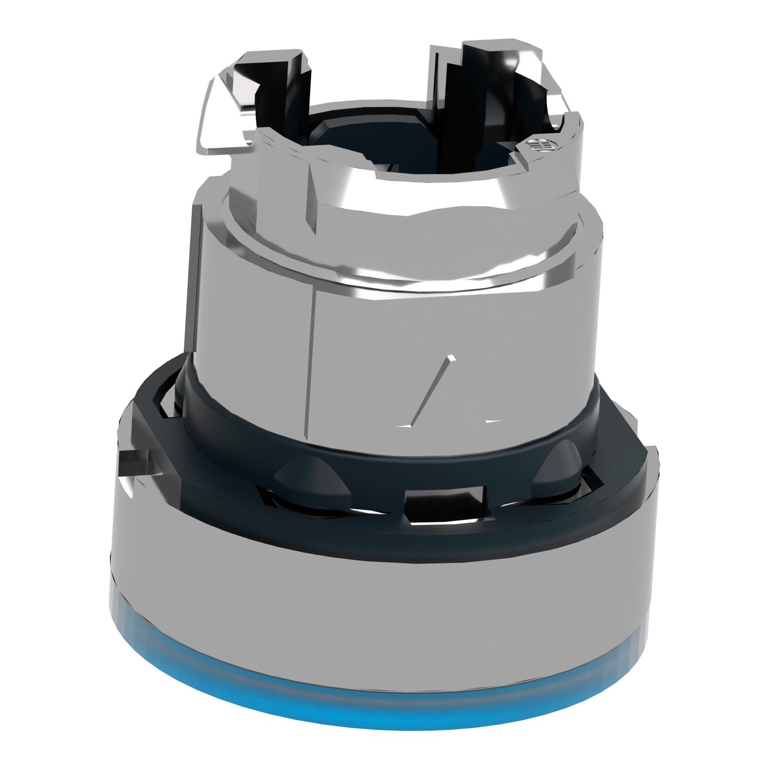 Picture of Head for illuminated push button, Harmony XB4, metal, blue flush, 22mm, universal LED, spring return, plan lens, unmarked
