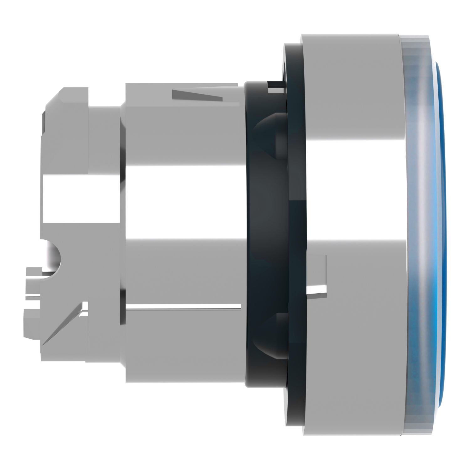 Picture of Head for illuminated push button, Harmony XB4, metal, blue flush, 22mm, universal LED, spring return, plan lens, unmarked