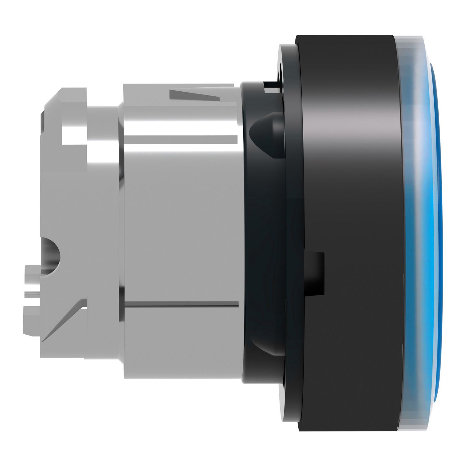 Picture of Head for illuminated push button, Harmony XB4, blue flush, 22mm, universal LED, spring return, plain, unmarked