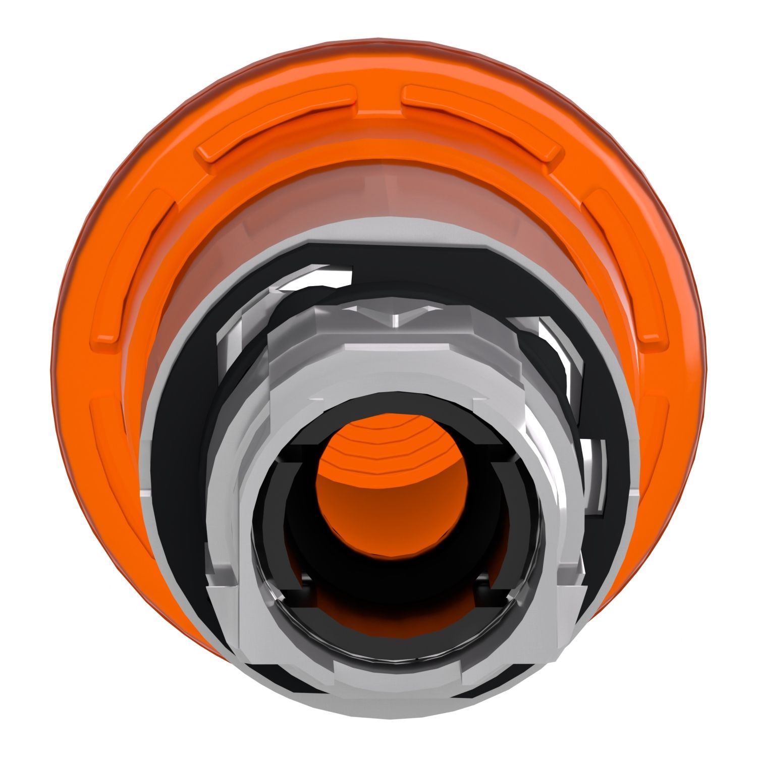 Picture of Head for illuminated push button, Harmony XB4, metal, orange mushroom 40mm, 22mm, universal LED, spring return, unmarked