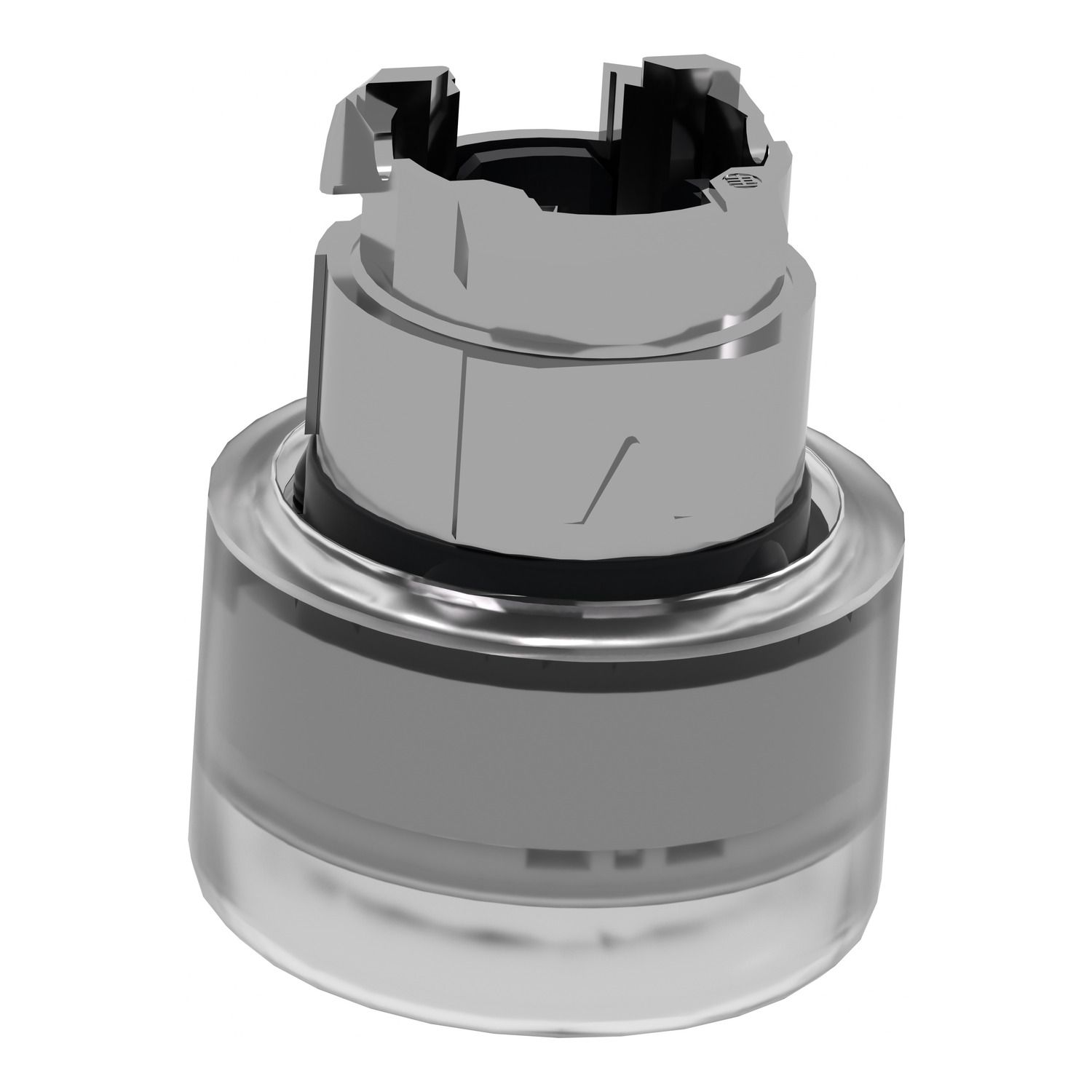 Picture of Head for illuminated push button, Harmony XB4, metal, white flush, 22mm, universal LED, spring return, clear boot