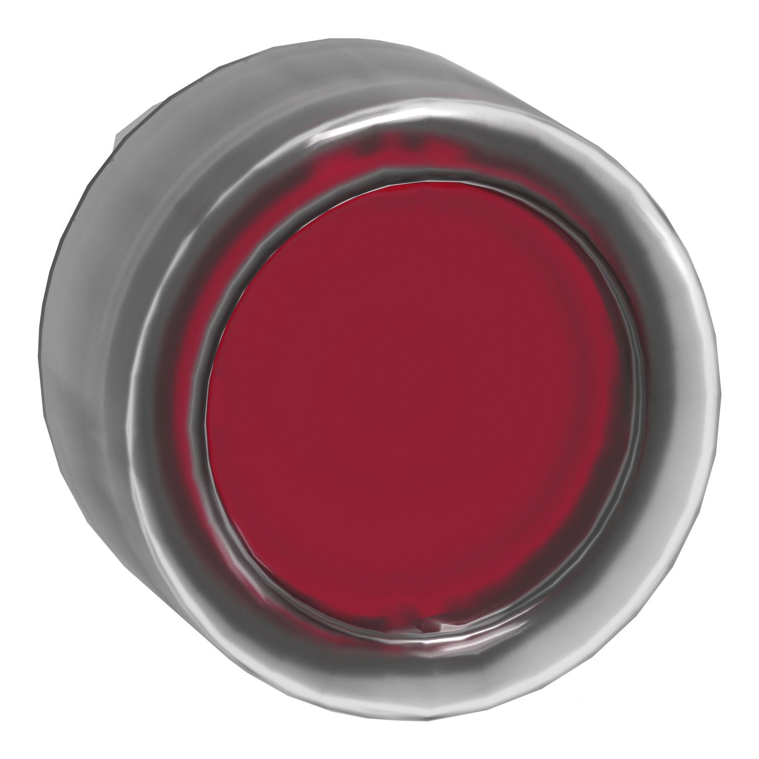 Picture of Head for illuminated push button, Harmony XB4, metal, red flush, 22mm, universal LED, spring return, clear boot, unmarked