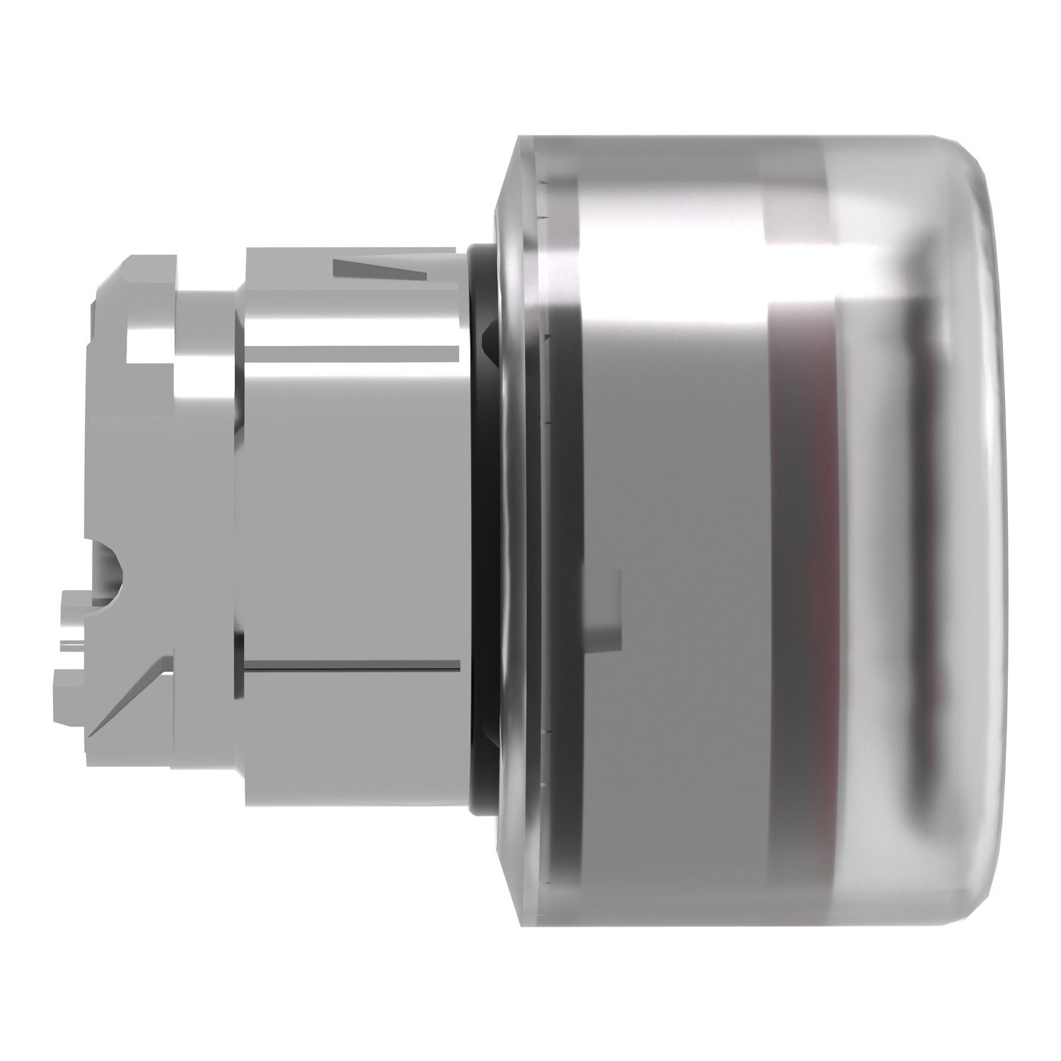 Picture of Head for illuminated push button, Harmony XB4, metal, red flush, 22mm, universal LED, spring return, clear boot, unmarked
