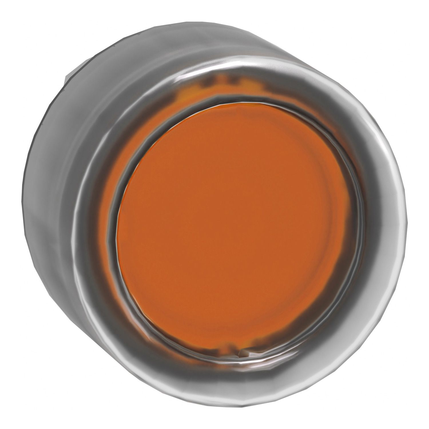 Picture of Head for illuminated push button, Harmony XB4, metal, orange flush, 22mm, universal LED, spring return, clear boot