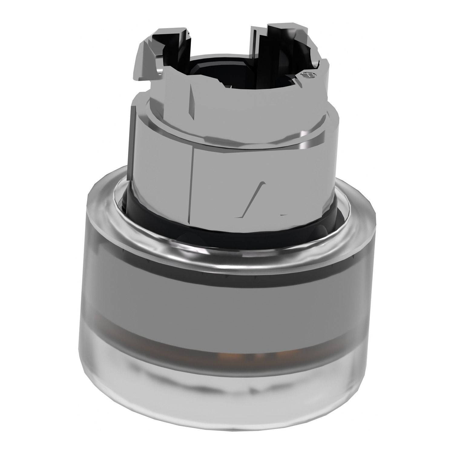 Picture of Head for illuminated push button, Harmony XB4, metal, orange flush, 22mm, universal LED, spring return, clear boot