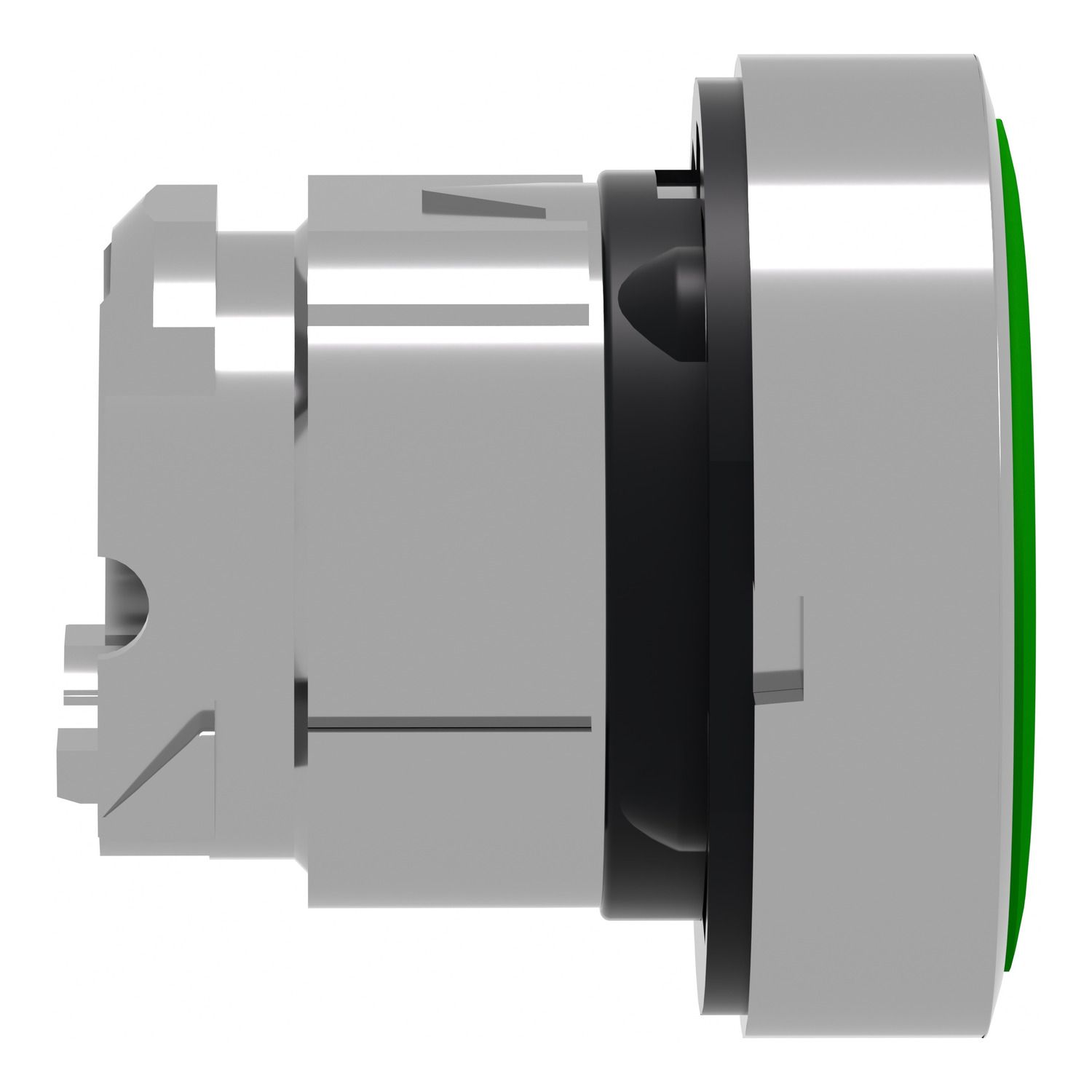 Picture of Push button head, Harmony XB4, metal, flush, green, 22mm, spring return, marked I