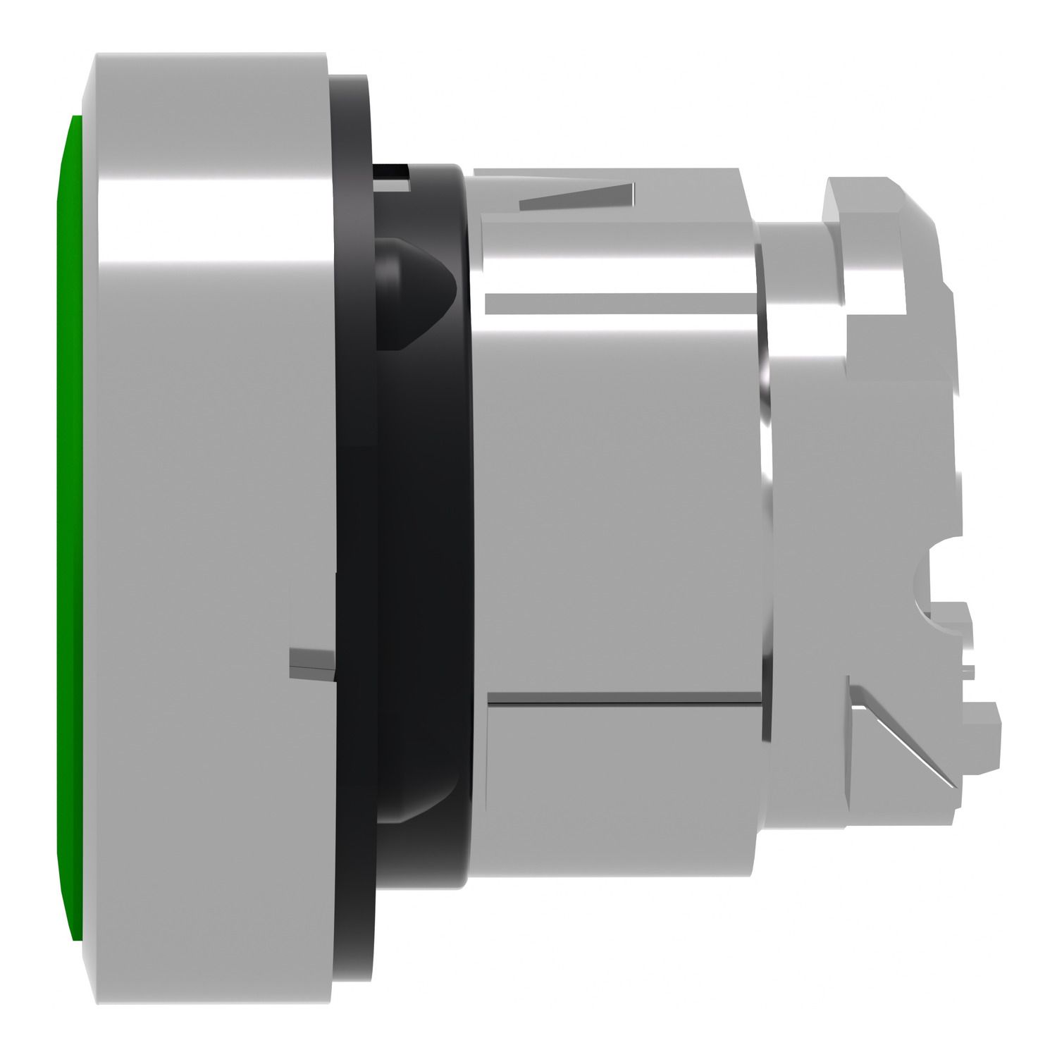 Picture of Push button head, Harmony XB4, metal, flush, green, 22mm, spring return, marked I