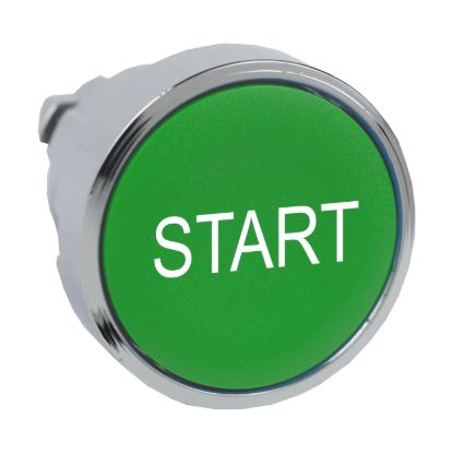 Picture of Push button head, Harmony XB4, metal, flush, green, 22mm, spring return, marked START