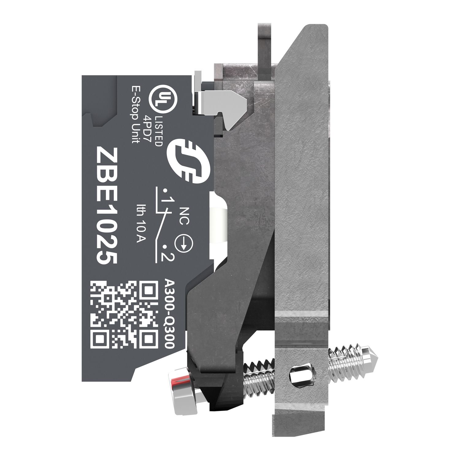 Picture of Complete body contact assembly, Harmony XB4, single contact, with fixing collar, metal, 1 NC, compact push in terminals