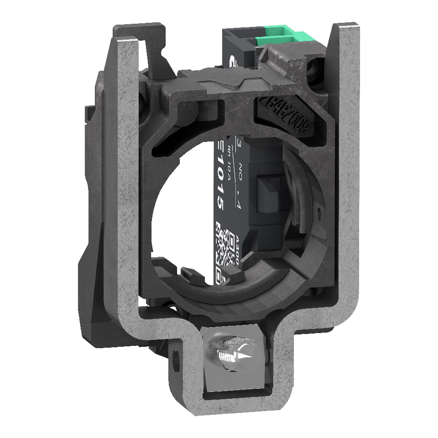 Picture of Complete body contact assembly, Harmony XB4, single contact, with fixing collar, metal, 1 NO, compact push in terminals