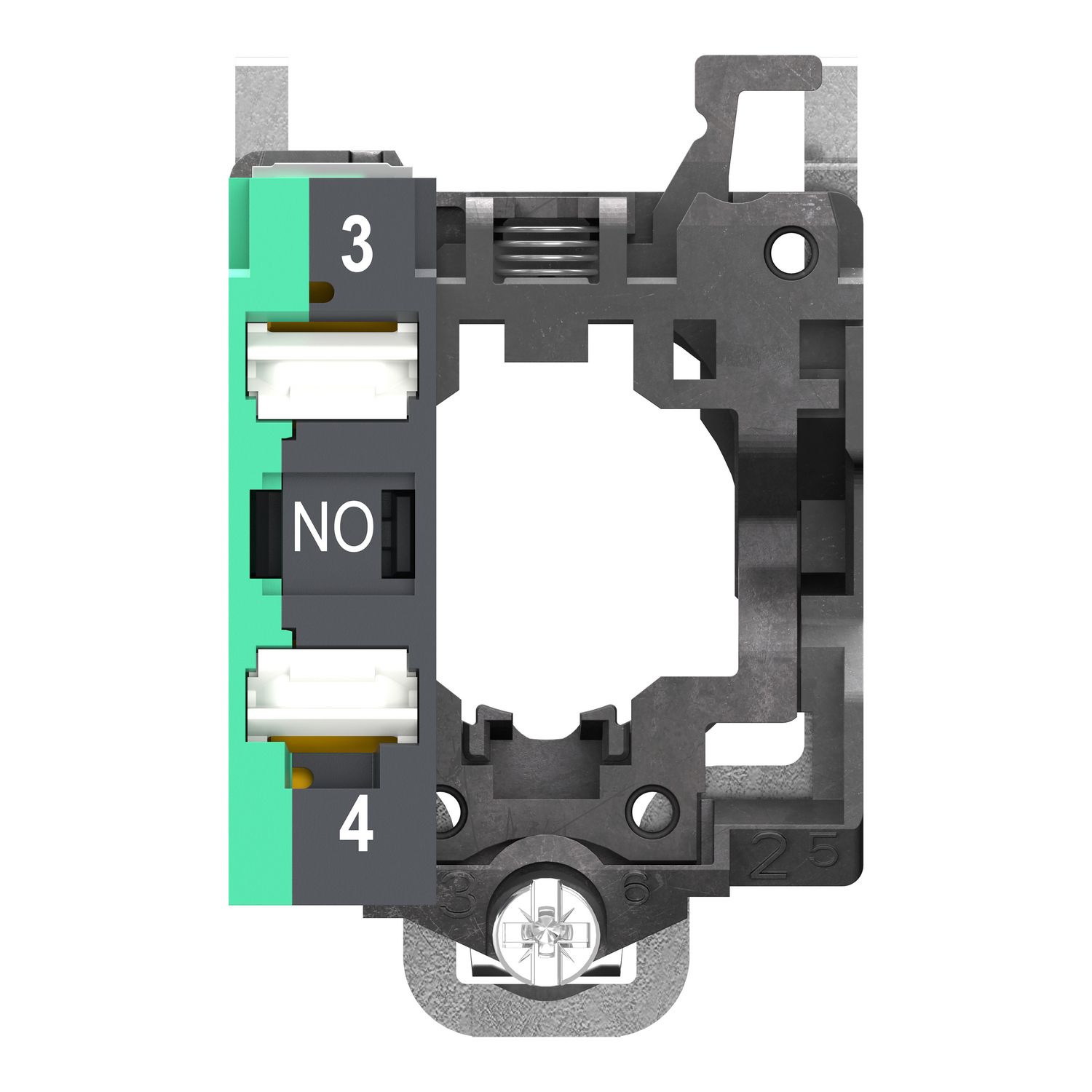 Picture of Complete body contact assembly, Harmony XB4, single contact, with fixing collar, metal, 1 NO, compact push in terminals