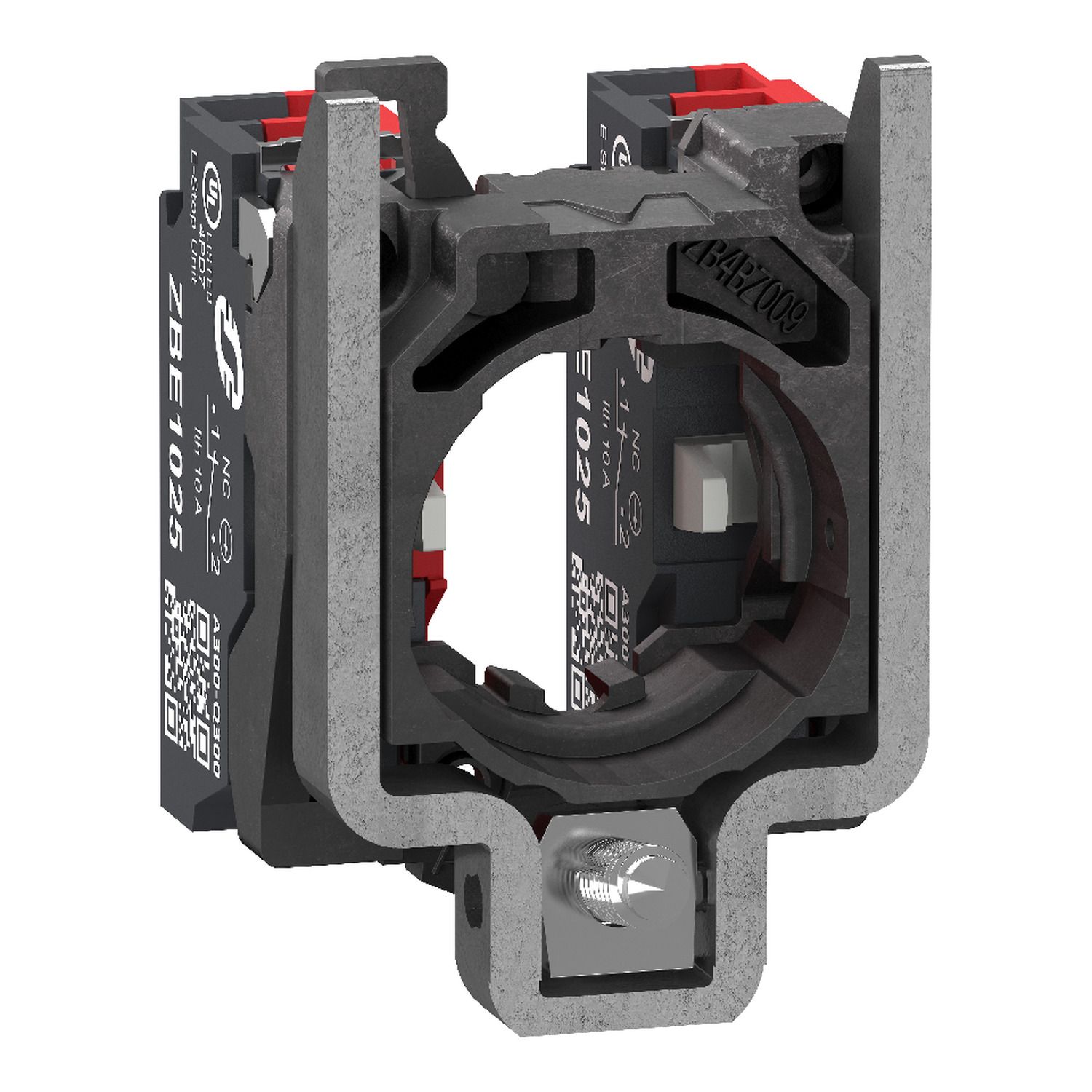 Picture of Complete body contact assembly, Harmony XB4, single contact, with fixing collar, metal, 2 NC, compact push in terminals