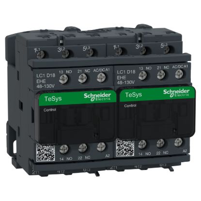 Picture of Reversing Contactor, TeSys D, TeSys Deca, 3P(3 NO), AC-3, 0 to 440V, 18A, 48 to 130VAC/DC coil