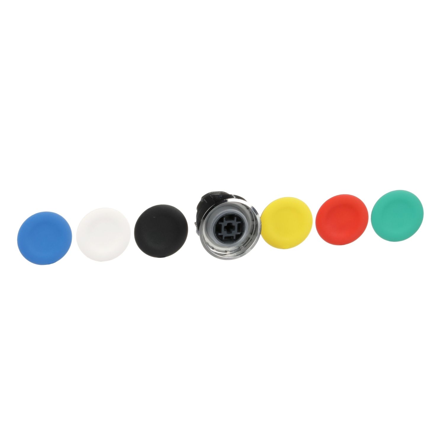 Picture of Head for non illuminated push button, Harmony XB4, metal, flush, 22mm, spring return, with 6 coloured caps unmarked
