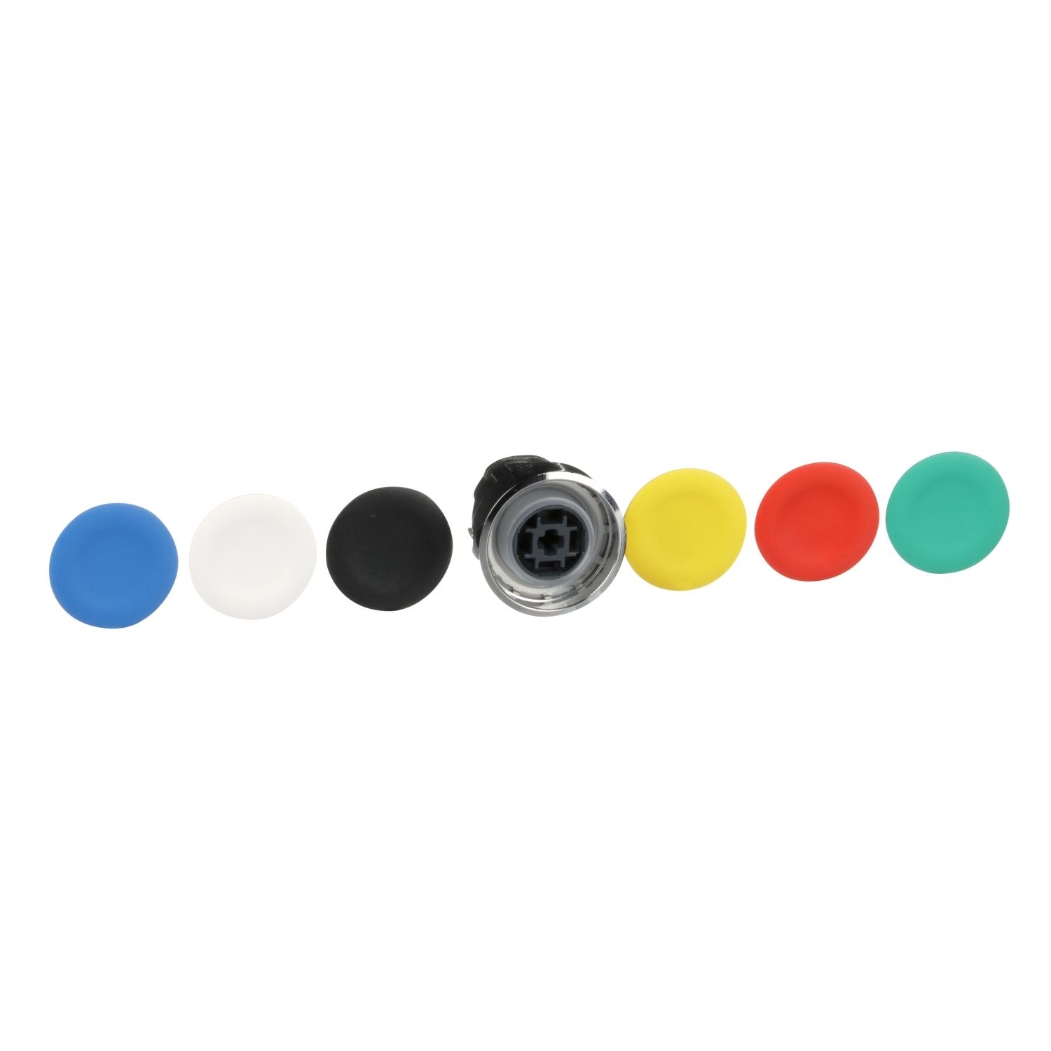 Picture of Head for non illuminated push button, Harmony XB4, metal, flush, 22mm, spring return, with 6 coloured caps unmarked