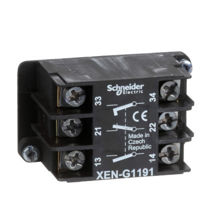Picture of Single contact block, Harmony XAC, spring return, 2 speed, spring return, front mounting, 2NO+1NC