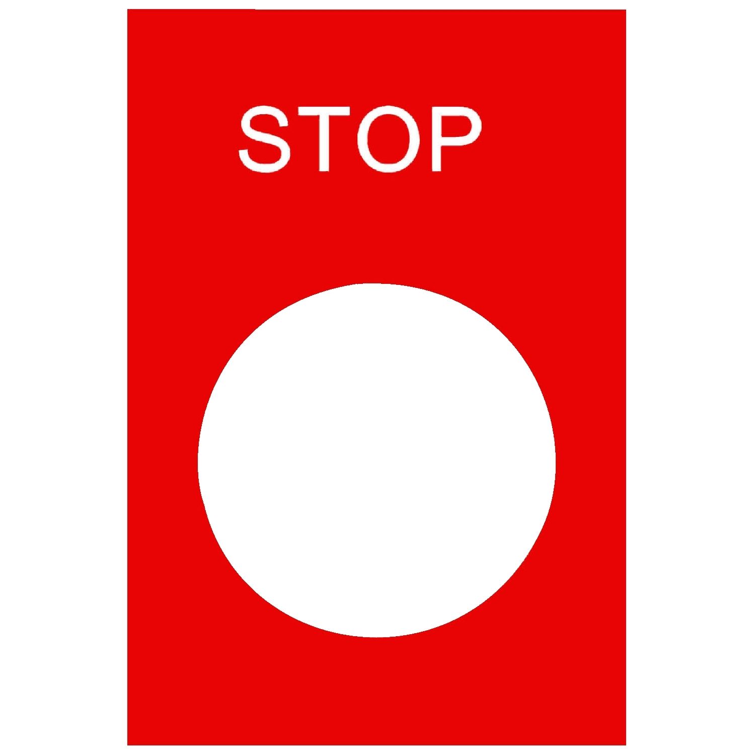 Picture of Marked legend, Harmony XAC, nameplate, 30x40mm, plastic, red, 22mm push button, white marked STOP
