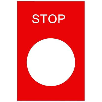 Picture of Marked legend, Harmony XAC, nameplate, 30x40mm, plastic, red, 22mm push button, white marked STOP
