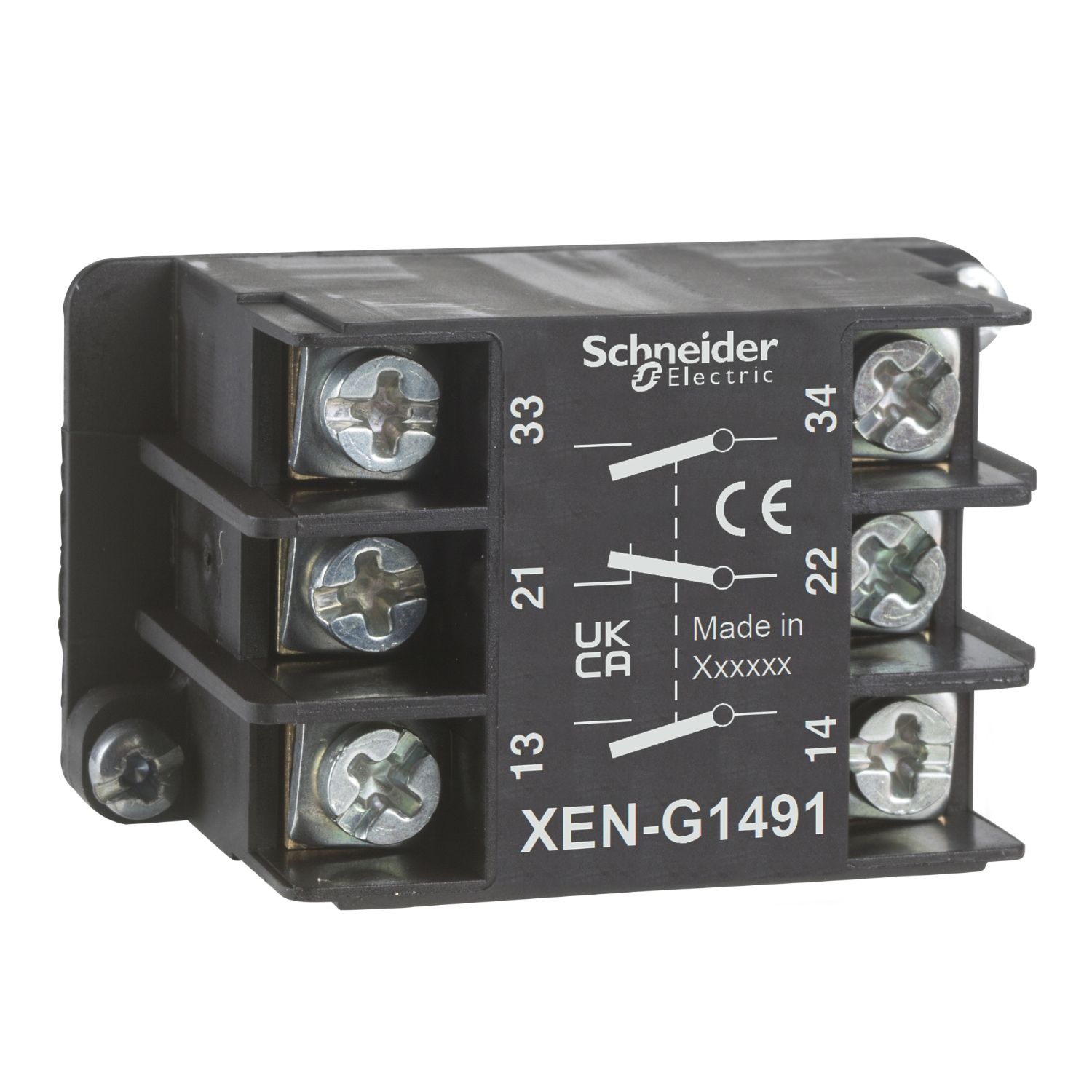 Picture of Single contact block, Harmony XAC, spring return, single speed, spring return, front mounting, 2NO+1NC