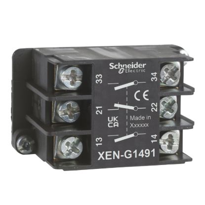 Picture of Single contact block, Harmony XAC, spring return, single speed, spring return, front mounting, 2NO+1NC