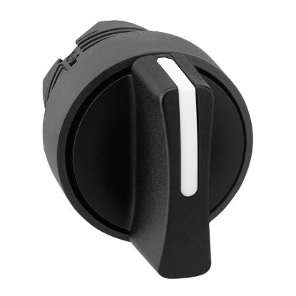 Picture of Head for selector switch, Harmony XB5, plastic, black, 22mm, 3 positions, spring return from right to center