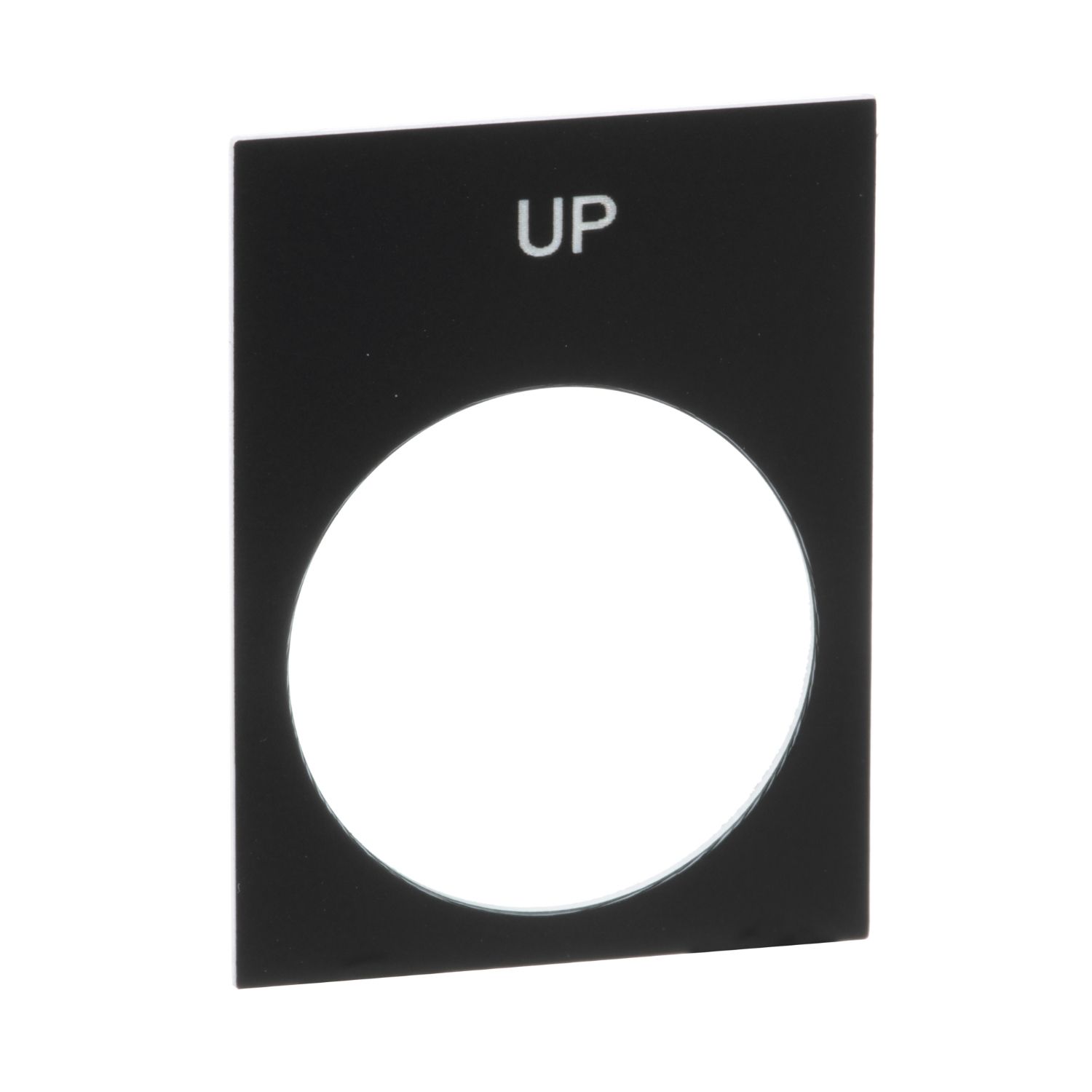 Picture of Marked legend, Harmony XAC, nameplate, 30 x 40mm, plastic, black, 22mm push button, white marked UP