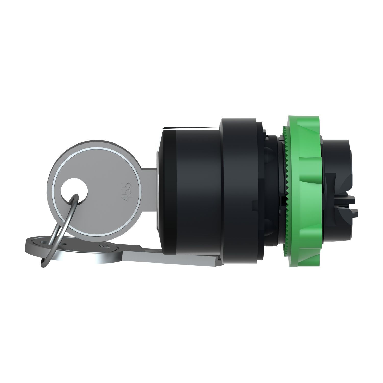 Picture of Key Selector switch head, Harmony XB5, plastic, black, 22mm, key 455, 2 positions, stay put