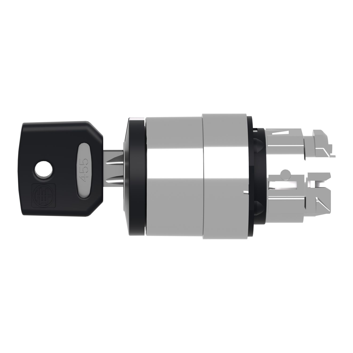 Picture of Key switch selector head, Harmony XB4, metal, black, 22mm, key 455, 3 positions, spring return to center
