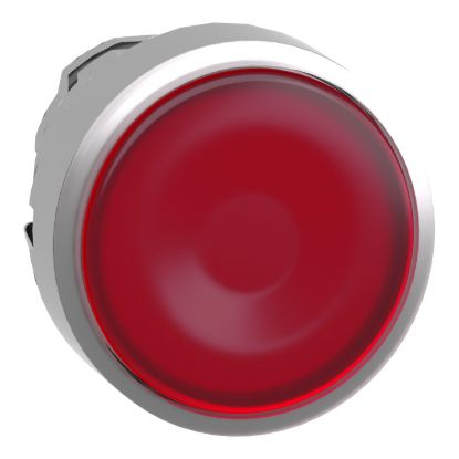 Picture of Head for illuminated push button, Harmony XB4, metal, red flush, 22mm, universal LED, push push, unmarked