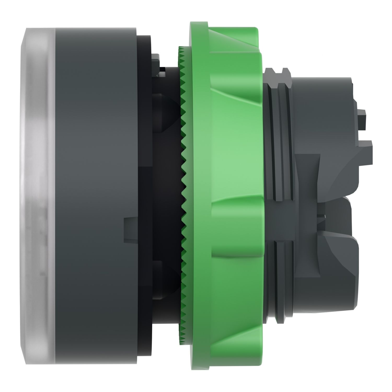 Picture of Head for illuminated push button, Harmony XB5, dark grey plastic, white flush, 22mm, universal LED, push push, unmarked