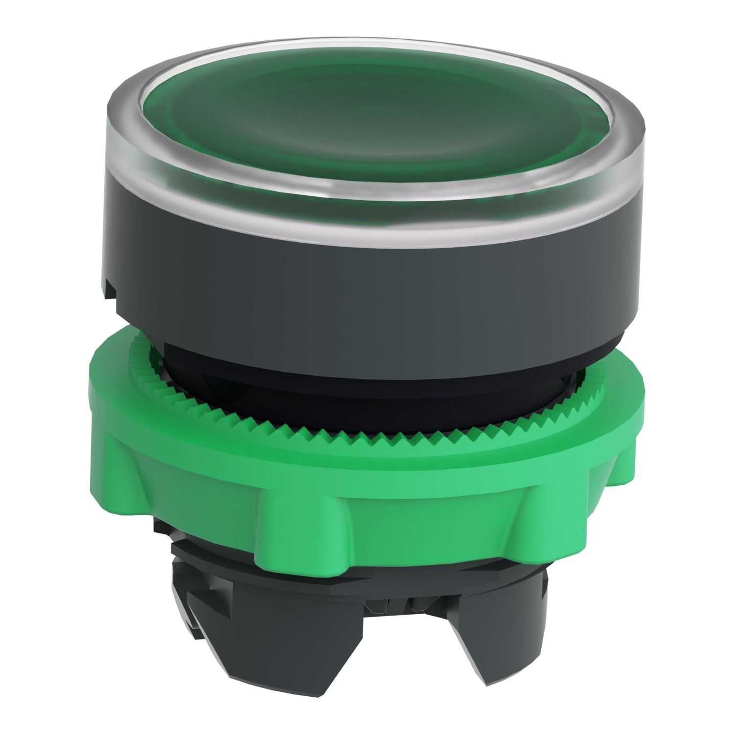 Picture of Head for illuminated push button, Harmony XB5, plastic, green flush, 22mm, universal LED, push push, unmarked