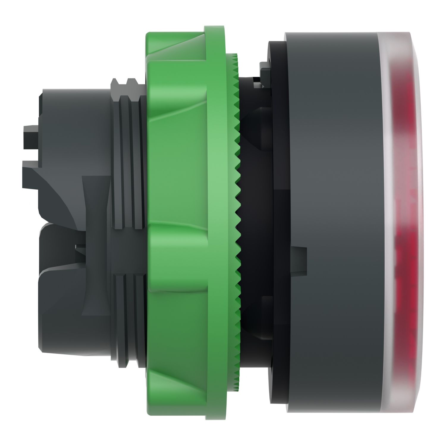 Picture of Head for illuminated push button, Harmony XB5, dark grey plastic, red flush, 22mm, universal LED, push push, unmarked