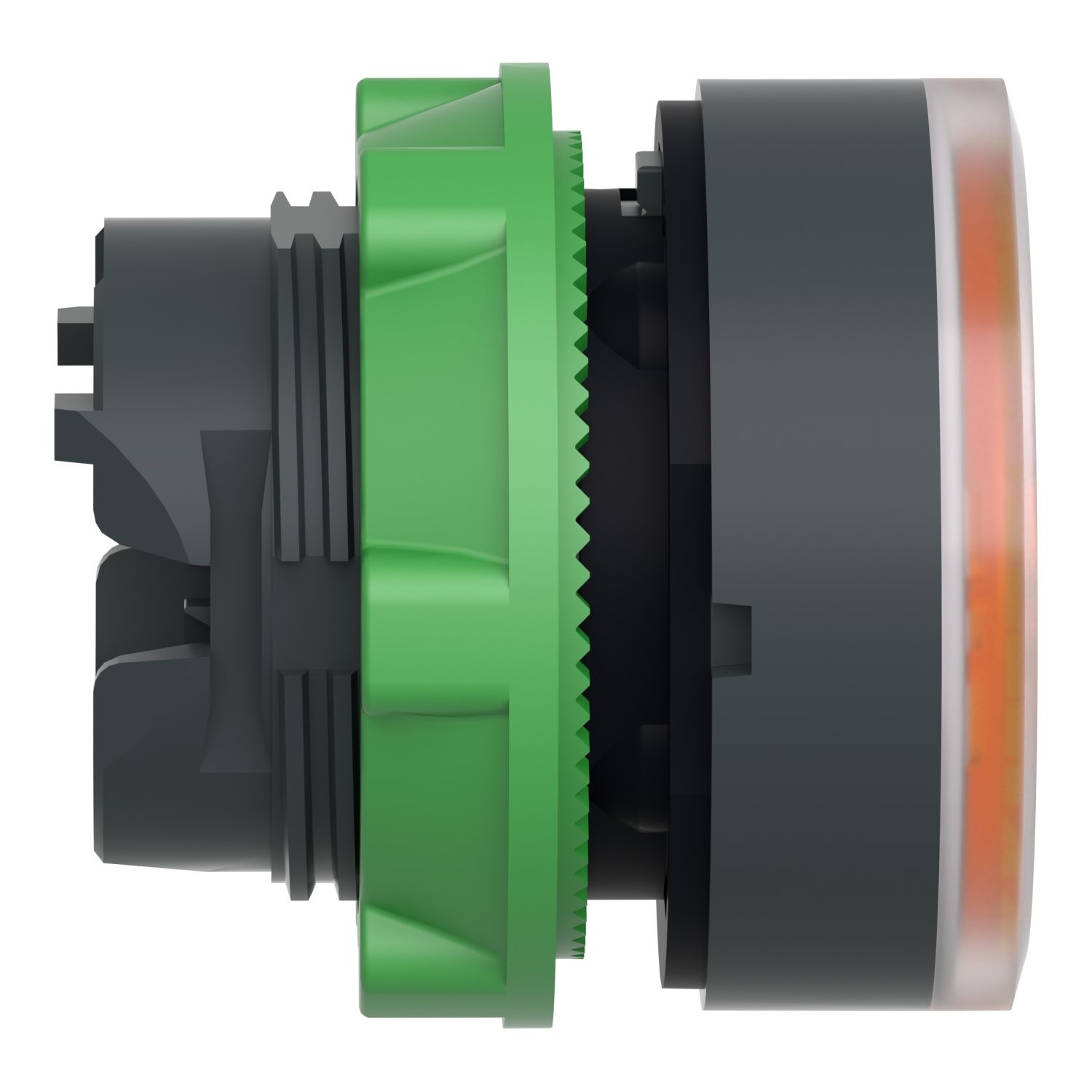 Picture of Head for illuminated push button, Harmony XB5, dark grey plastic, orange flush, 22mm, universal LED, push push, unmarked