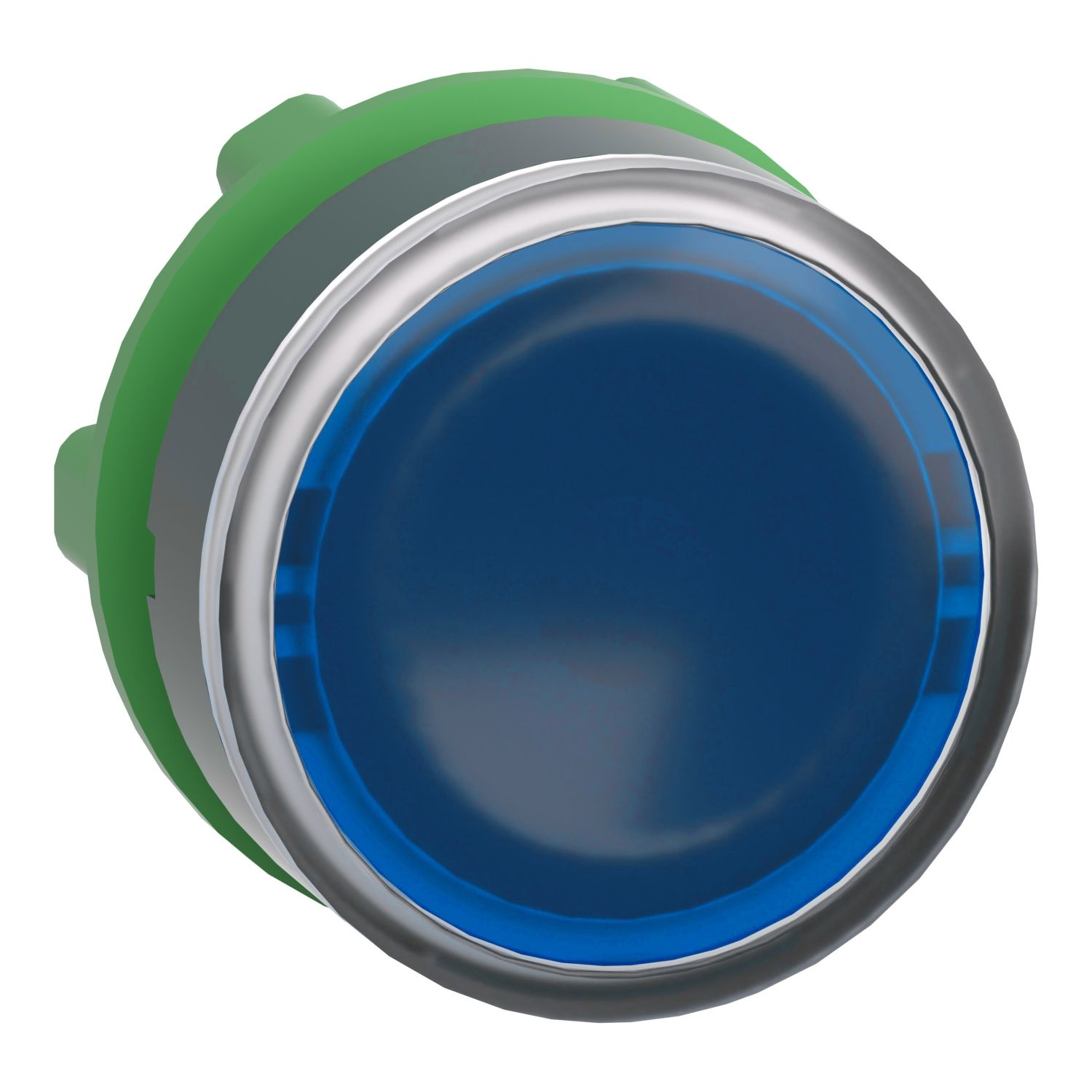 Picture of Head for illuminated push button, Harmony XB5, blue flush, 22mm, universal LED, push to release, unmarked