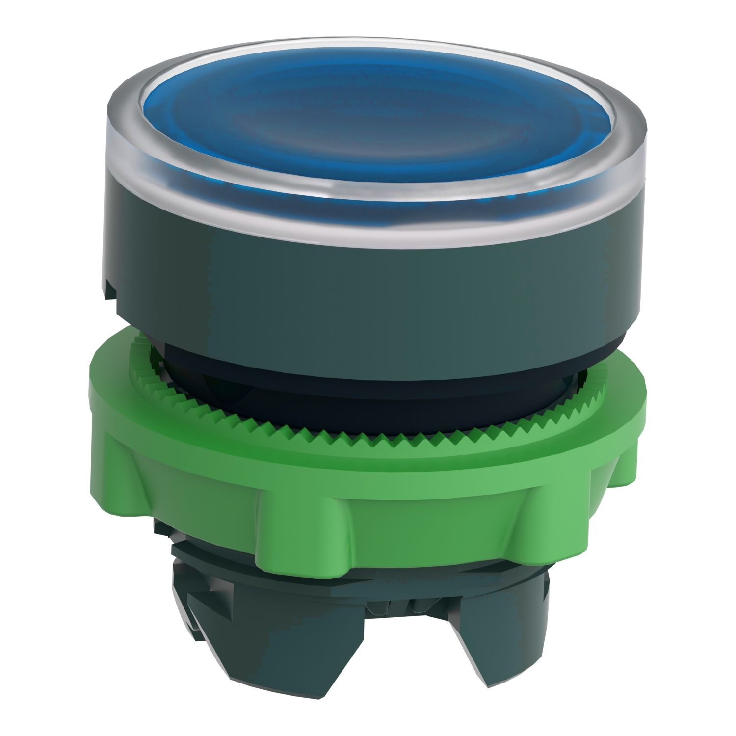 Picture of Head for illuminated push button, Harmony XB5, blue flush, 22mm, universal LED, push to release, unmarked