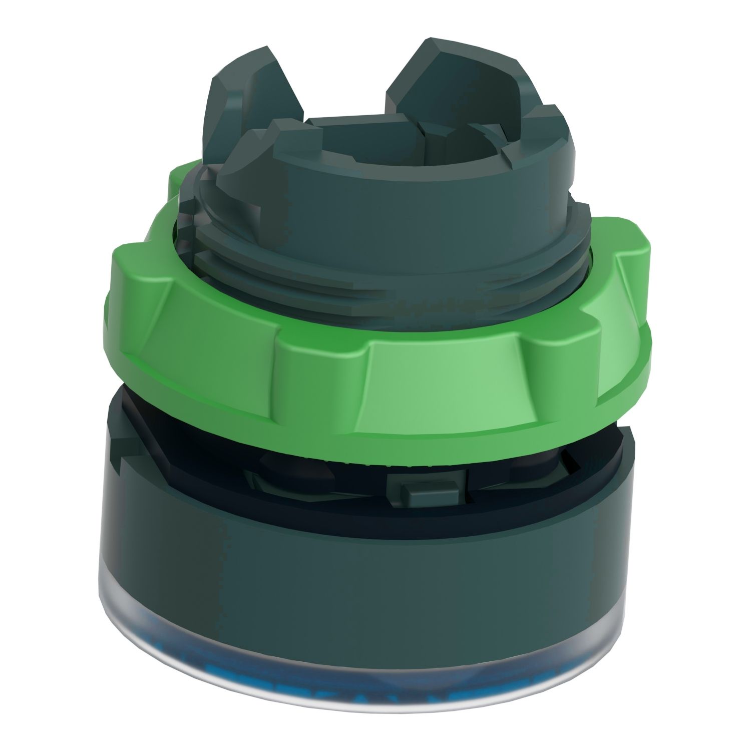 Picture of Head for illuminated push button, Harmony XB5, blue flush, 22mm, universal LED, push to release, unmarked