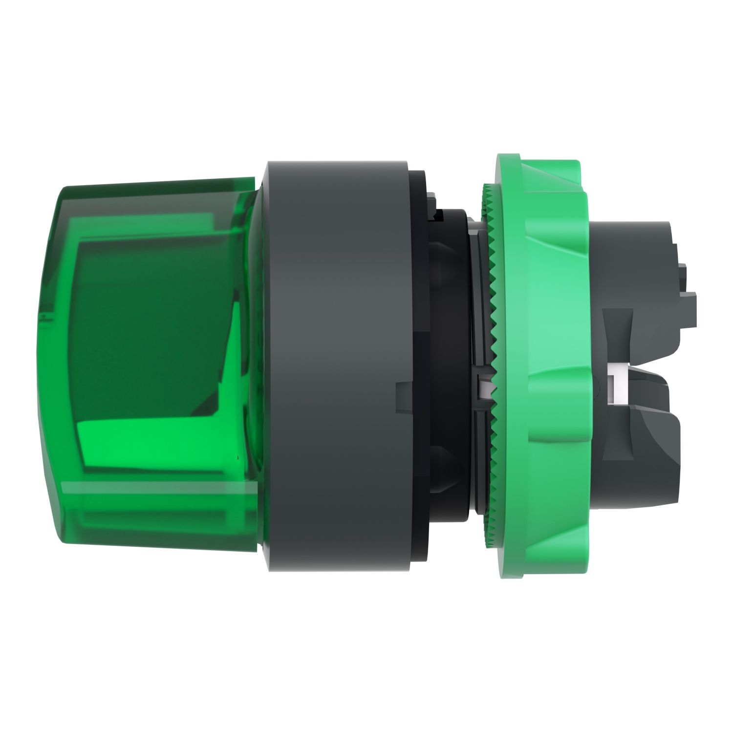 Picture of Head for illuminated selector switch, Harmony XB5, Harmony XALF, grey plastic, green handle, 22mm, universal LED, 2 positions