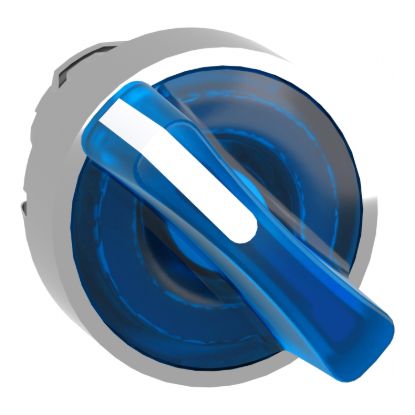 Picture of Head for illuminated selector switch, Harmony XB4, chromium metal, blue handle, 22mm, universal LED, 2 positions