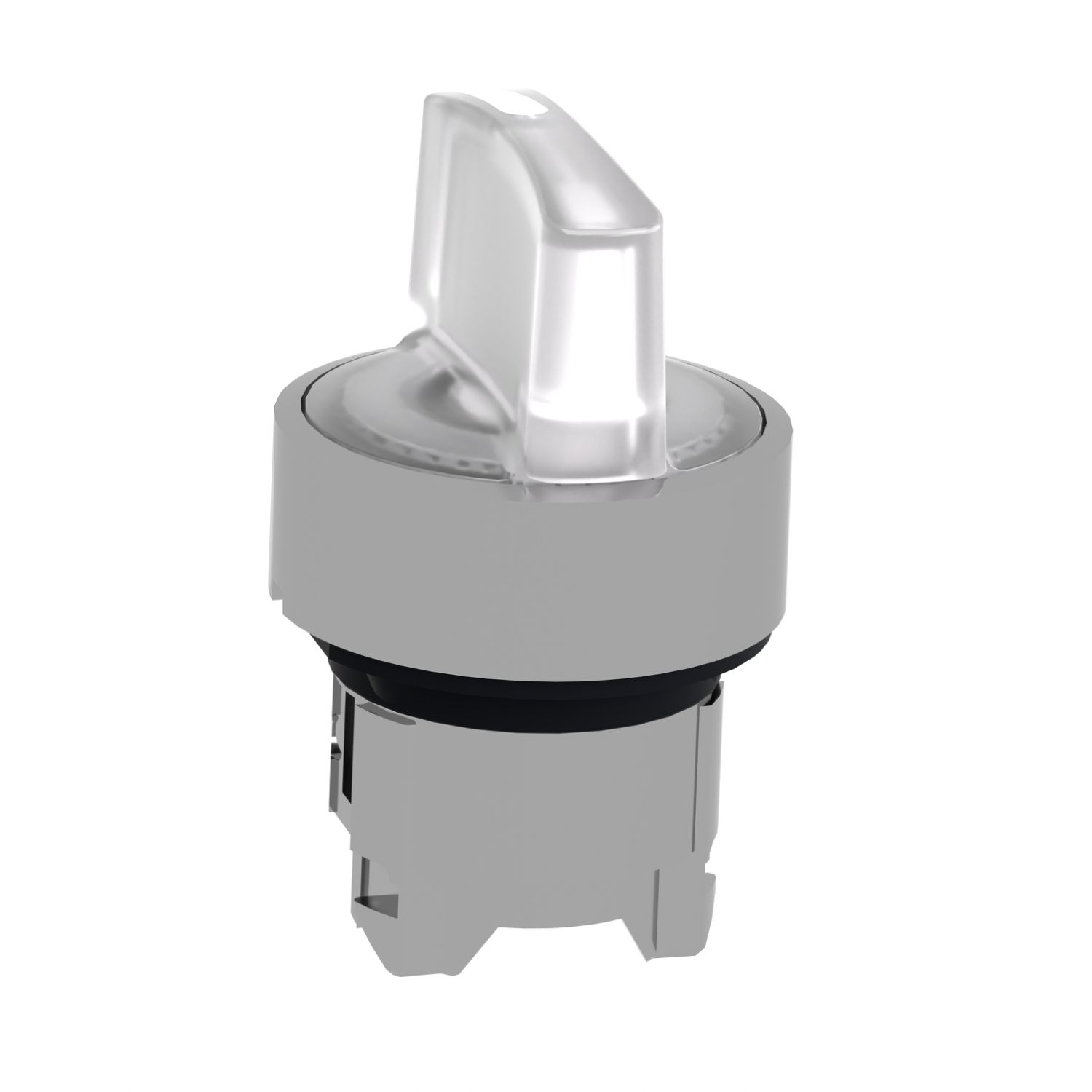Picture of Head for illuminated selector switch, Harmony XB4, chromium metal, white handle, 22mm, universal LED, 3 positions