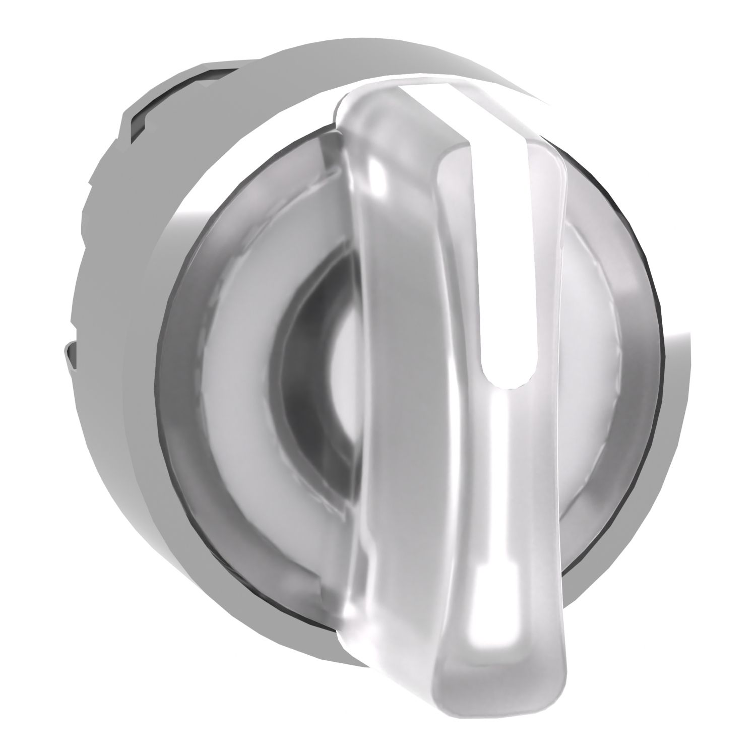 Picture of Head for illuminated selector switch, Harmony XB4, chromium metal, white handle, 22mm, universal LED, 3 positions, to center