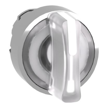 Picture of Head for illuminated selector switch, Harmony XB4, chromium metal, white handle, 22mm, universal LED, 3 positions, to center