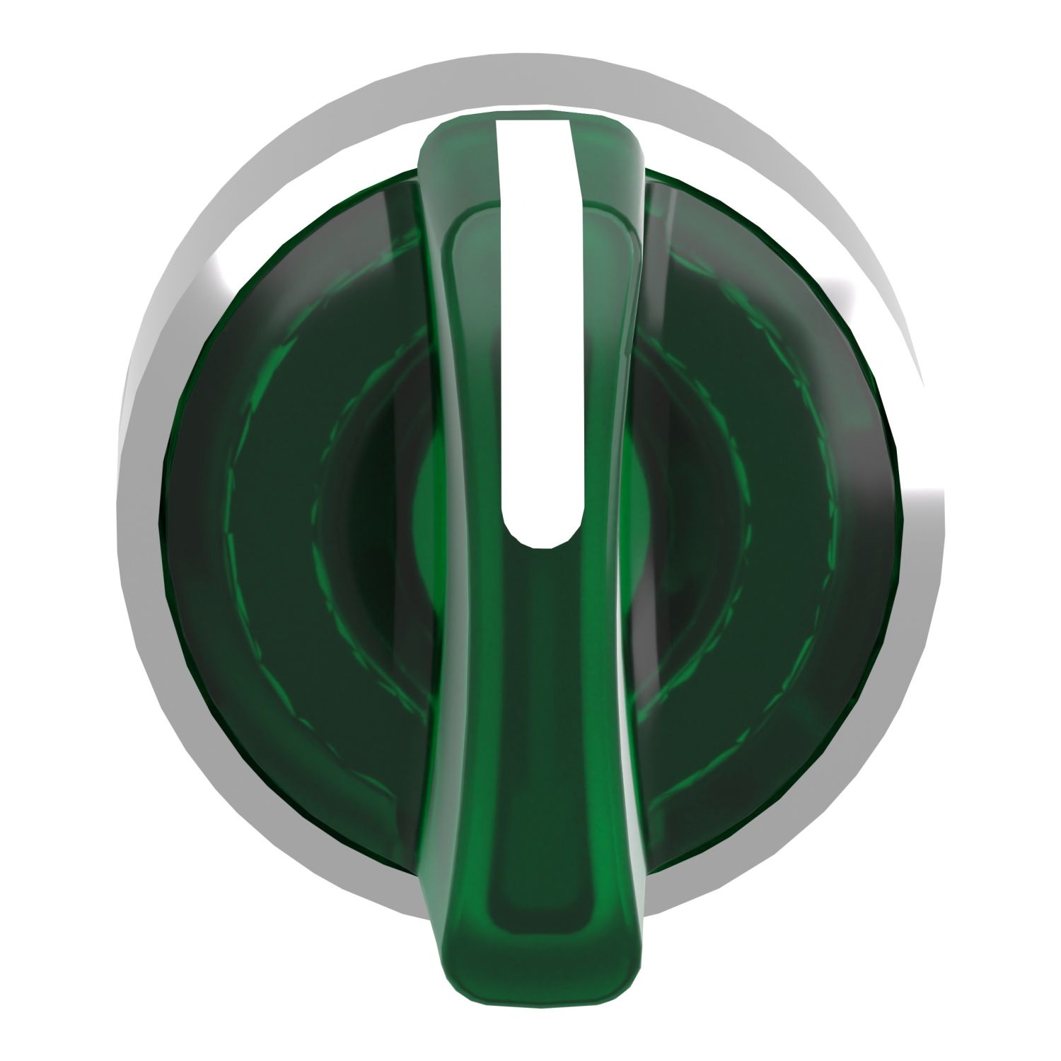 Picture of Head for illuminated selector switch, Harmony XB4, metal, green handle, 22mm, universal LED, 3 positions, stay put