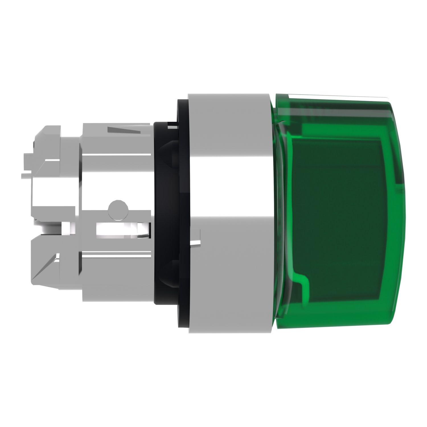Picture of Head for illuminated selector switch, Harmony XB4, chromium metal, green handle, 22mm, universal LED, 3 positions, left to center