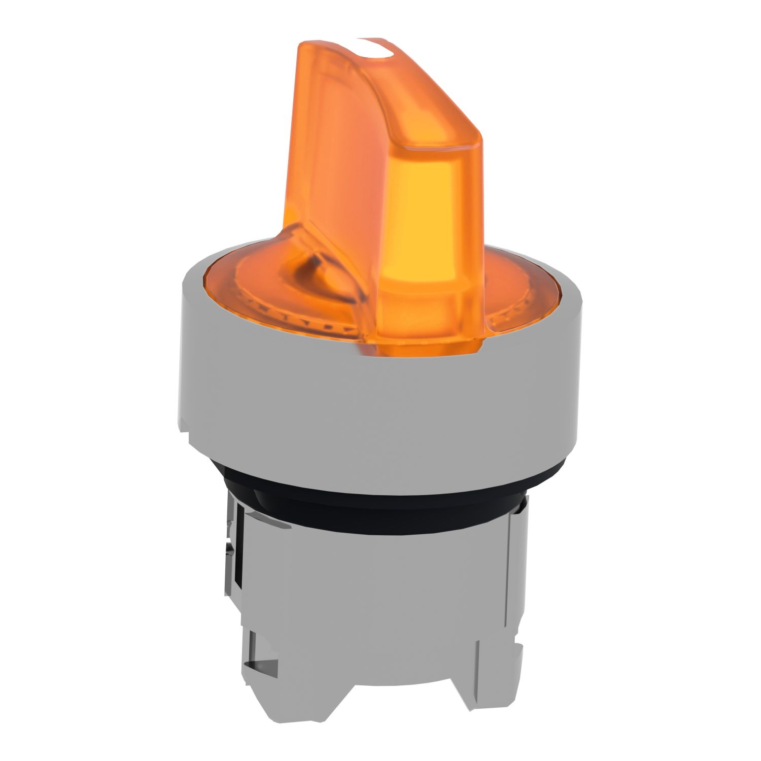 Picture of Head for illuminated selector switch, Harmony XB4, chromium metal, orange handle, 22mm, universal LED, 3 positions,