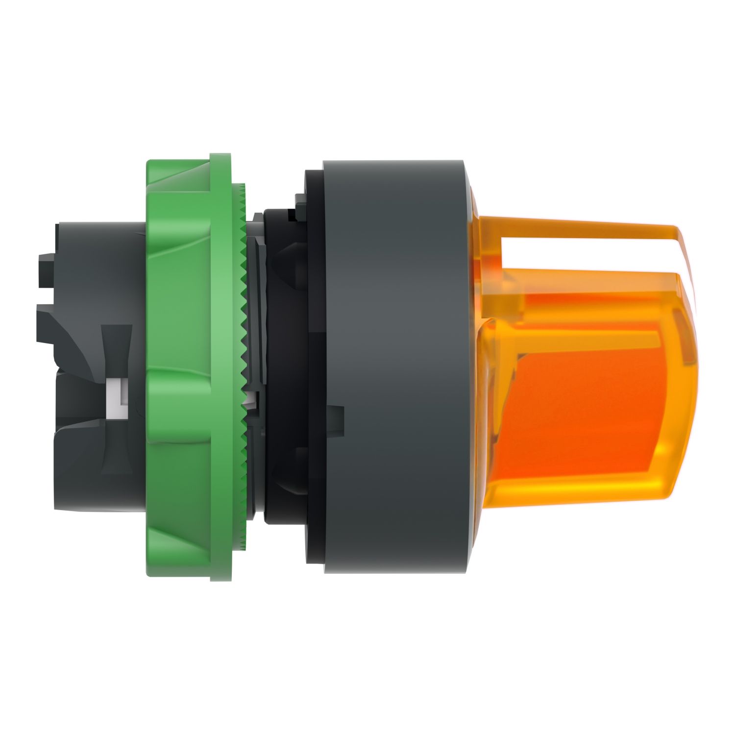 Picture of Head for illuminated selector switch, Harmony XB5, dark grey plastic, orange handle, 22mm, universal LED, 2 positions